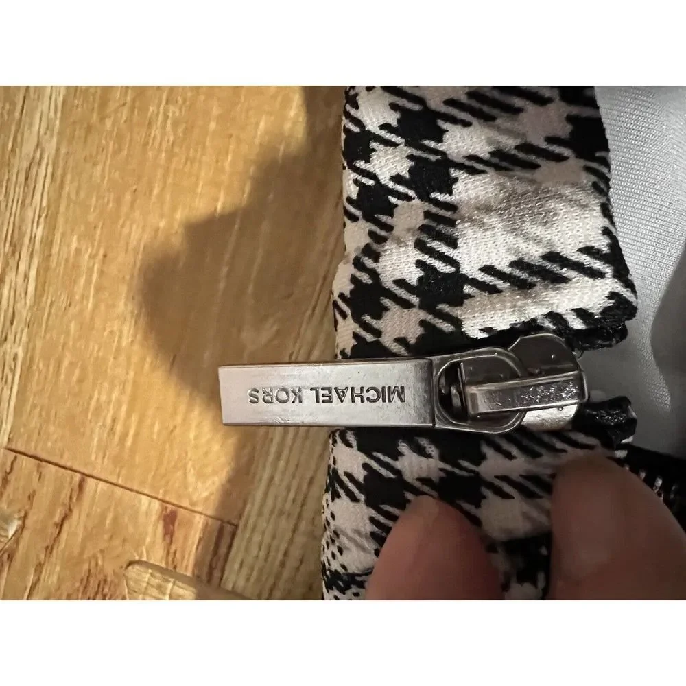 Michael Kors Lined A Line Skirt Size L Large Black White Plaid Rear Zip Business